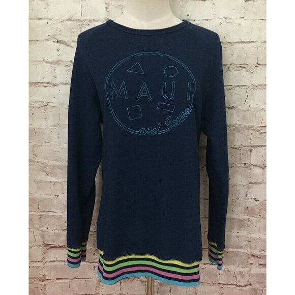 Maui & Sons Womens Juniors Dark Blue Crew Neck Pullover Knit Top- Size M - Picture 1 of 3
